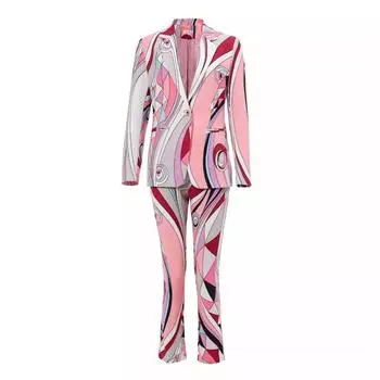 Guoer Women s Cotton Print Pink V-Neck Suit Set - European & American Style S