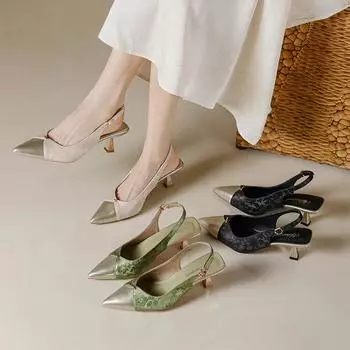 Guofeng 2025 новые летние сандалии с пустым носком и заостренным носком, женские французские маленькие ароматные сандалии в тонкую тонкую пятку 34