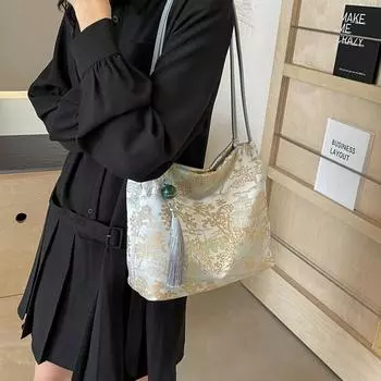 Guofeng большая вместительная сумка женская летняя 2024 новая изысканная сумка для отдыха и поездок на работу новая китайская сумка через плечо бежевый