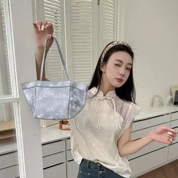 Guofeng New Chinese Bag Cowhide Satin Vegetable Basket Bag Women s Bucket Bag 2025 New Shoulder Crossbody Tip Bag розовый