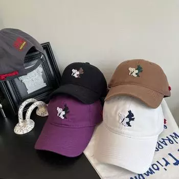 Guofeng Новая вышитая бейсболка с изображением кролика ручной работы, женская, весенне-осенняя, универсальная, для студентов, для отдыха, с мягким верхом, с небольшим козырьком M56-58cm чёрный