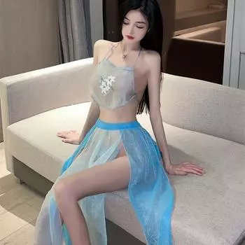 Guofeng серия классический живот карман шифон перспектива чистое желание соблазн сексуальное нижнее белье сексуальные свободные женщины One size