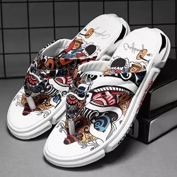 Guofeng Year of the Dragon slippers men s summer wear non-slip and wear-resistant flip-flops men s foot-pinching beach sandals 39 белый