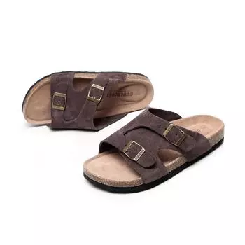 Guoluofei genuine leather man s slippers coffe and beige color big size style shoes 40