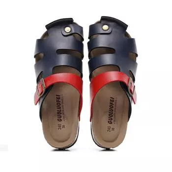 Guoluofei унисекс, женские и мужские уличные туфли в римском стиле на пуговицах, повседневные сандалии на пробковой подошве с металлической пряжкой, тапочки, 4 цвета 35