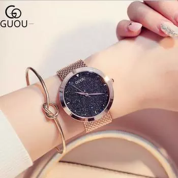 GUOU Роскошные блестящие бриллиантовые часы Кварцевые наручные часы Женские часы Наручные часы Женские часы синий