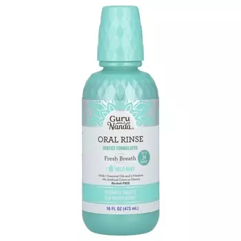 GuruNanda, Ополаскиватель для полости рта, без спирта, дикая мята, 16 жидких унций (473 мл)