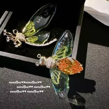 Гусь, желтая капля воды, пчела, брошь с винтажным покрытием, 18-каратное золото, брошь с цирконом в виде крыла стрекозы