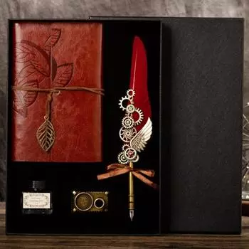 Гусиное перо Элегантное винтажное прочное гладкое письмо Простое в использовании Яркое цветное перо Набор перьевых ручек с чернилами для записной книжки для парня темно-синий