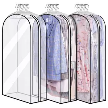 Gusseted All Clear Garment Bags , 40 Suit Bags for Closet Storage Hanging Clothes, Shirts, Coats, Dresses, 3 Packs 1 PCS