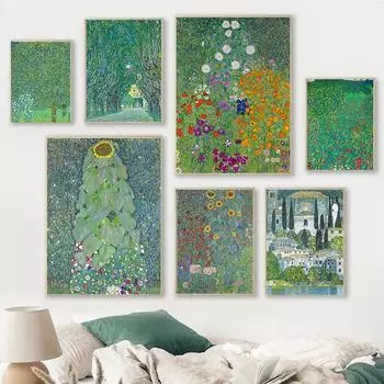Gustav Klimt Flower Garden Sunflowers Church Canvas Oil Painting Abstract Plants Flowers Wall Art Poster Nordic Home Decor Mural 21cm30cm NoFrame
