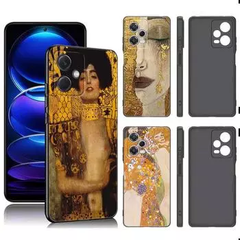 Gustav Klimt Kiss Art черный силиконовый чехол для телефона Xiaomi Redmi Note 9 10 11 11S 11T 12 13 Pro 5G Plus 9S 10S 12S Redmi Note 12 Pro 5G