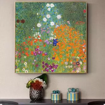 Густав Климт Цветочный сад Холст Картина Известные произведения искусства Плакаты и принты Настенная картина для украшения гостиной Куадрос 20x20cm no frame