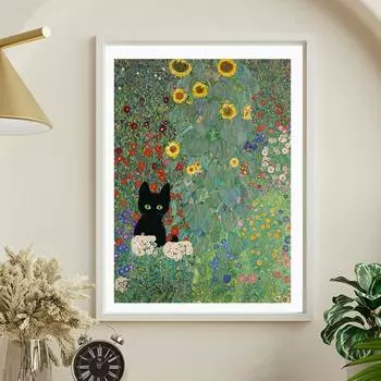 Густав Климт, фермерский сад с подсолнухами и черной кошкой, художественный принт, Vinatge Matise, абстрактная картина на холсте, домашний декор, постер 21x30cm No Framed