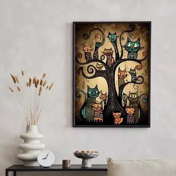 Густав Климт стиль кошки Семья абстрактная картина на холсте милый кот кролик панда постеры и принты настенные художественные фотографии декор комнаты 20x30cm