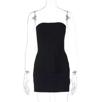 Gusty2025 Summer Fashion Pure Desire Sexy Wind Side Slit Tube Top Tops + Slim-Fit Hip-Wrapped Short Dress Two-piece Set Black S