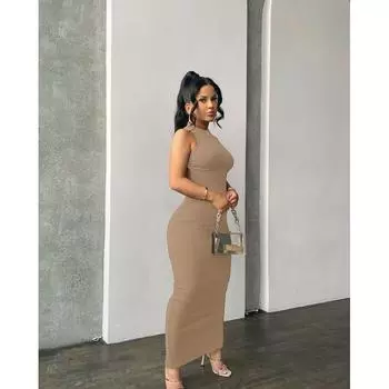 Gusty Bare Back Slim-Fit Knitted Dress Khaki L