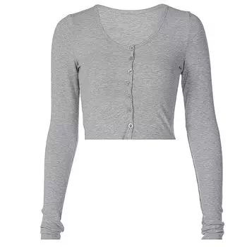 Gusty Cardigan Long Sleeve Sexy Top Breasted Grey L