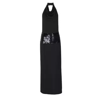 Gusty Fancy Elegant Adult Lady like Woman Halterneck Dress Fashion Sexy Sexy Big Backless Sequin Long Dress Gown Black S
