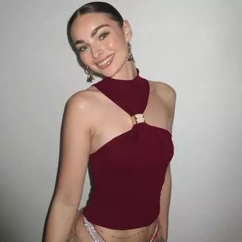 Gusty Fancy Fashion Sexy Style Metal Buckle Design Camisole Street Fashion Cool Drag Sister Waist-Controlled Top Burgundy L