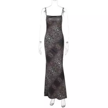 Gusty Fashion Ins Fashion Sexy Leopard Print Suspender Skirt Fishtail Mop Long Skirt Elegant Adult Lady like Woman Sheath Dress Leopard print S