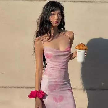 Gusty French Slip Dress Summer Backless Gauzy Pink S