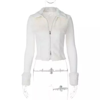 Gusty Pure Desire Sexy Milky White Fur Patchwork Double Zipper Niche Style Knitwear 25 Early Spring Sweet All-Matching Tops White S