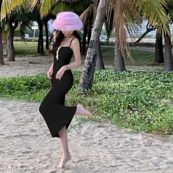 Gusty Silm Yi Mengling Same Style Travel Suspender Dress Black L