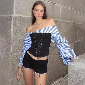 Gusty Street Loose Waist Stripes Shirt Black S