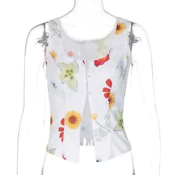 Gusty Thai Style Sexy Vacation Style Florals Lace Lace Pearl Buckle Tops Beautiful and Pure Desire Strappy Cardigan White S