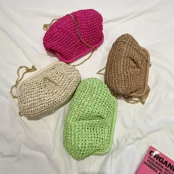 Gusure Летняя дизайнерская сумка через плечо из соломы, клатч, кошелек для женщин, пляжная сумка через плечо, модная сумка-облако бежевый