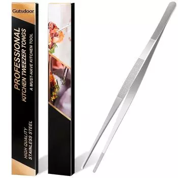 Gutsdoor Кухонные щипцы из нержавеющей стали для готовки Прецизионные пинцеты с зубчатыми кончиками, дюймовые (8 Прямо)