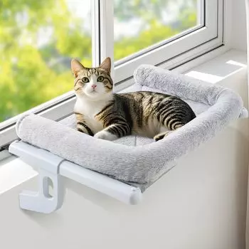 GUUSII HOME Кошачий гамак Кошачья кровать Подвесной кошачий гамак Кошачья кровать для окна Полка для кровати Подвесной кошачий диван Кошачья жердочка для окна Кошачье окно серый