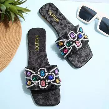 Guyana Guyana sandals women wear summer new diamond-encrusted slippers holiday wind beach seaside one-word 35