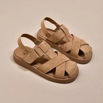 Guyun Shu Baotou Roman Boken сандалии женские 2025 новая летняя одежда плоская подошва плетеные полые свиные клетки обувь 35 абрикосовый