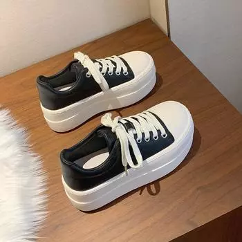 Guyun Shu Большие белые туфли с большой головой, универсальные туфли на платформе, весна 2025, новые туфли с круглой головой, увеличивающие рост, женские туфли-борд 35