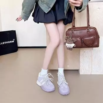 Guyun Shu Кроссовки Forrest Gump с толстой подошвой, подходящие по цвету, универсальные, увеличивающие рост, весна 2025, со шнуровкой и круглым носком, немецкие кроссовки cas 35 бежевый