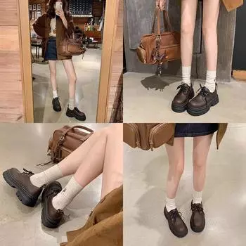 Guyun Shu Martin Jr~ 2024 Осень Шнуровка Толстая подошва Увеличенный повседневный Dr. Дерби маленькие кожаные туфли женские мокасины одиночные туфли 35 чёрный