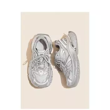 Guyun Shu Серебряные туфли для папы на платформе, женская новая весенняя обувь 2025 года, легкая, со шнуровкой, повседневная спортивная обувь для женщин 35