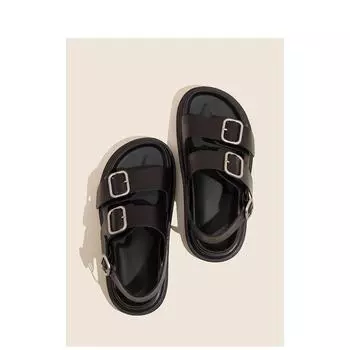 Guyun Shu thick-soled fashion versatile one-word buckle with sandals women s summer new wear flat-soled Roman shoes ins tide 35
