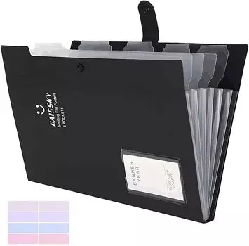 Guzack File 6 Document 300 Sheets of A4 Includes Classification Large A4 Waterproof File PP Snap Document Easy to Black Folder, Classifications, File,