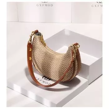 Gxfmod Trendy Woven Hand Raffia Baguette Bag Brown-In Stock No Gift Box