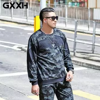 Gxxh Камуфляж Уличная одежда Толстовки Толстовки Осень 80% Хлопок Камуфляж Лоскутная Вышитые Толстовки Asian size 7XL