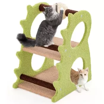 GYMAX Cat Tower Mini высота 58 см кошачья башня маленькая для котят пожилых кошек экономящая место вращающийся сизалевый мячик когтеточка с подставкой для ног плюшевая ткань
