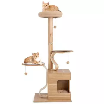 GYMAX Cat Tower Высота 129 см Cat Tower Cat Room Cat Tower для кошек Стационарная площадка для наблюдения за несколькими кошками Bonbon Toy в комплекте Тонкий дизайн Nail