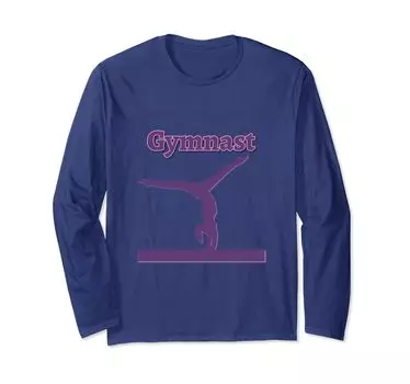 Gymnastics Girl Balance Beam Pink Purple Pastel Long Sleeve T-Shirt синий