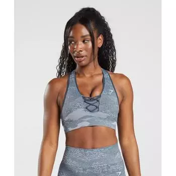 Gymshark Adapt Camo Seamless Sports Bra River Stone Grey Evening Blue B4a9j Gby9 XS