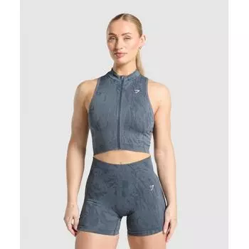 Gymshark Adapt Camo Seamless Zip Up Crop Top Titanium Blue Denim Grey B3c2n Udcj XS