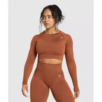 GYMSHARK Adapt Fleck Бесшовный укороченный топ с длинными рукавами Медно-коричневый Терракотово-оранжевый B2A1C NCDT