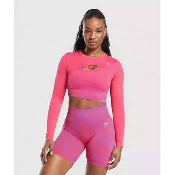 GYMSHARK Adapt Safari Бесшовный выцветший топ с длинными рукавами Shelly Pink Fly Coral B8A2X KB52 XS